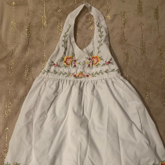 Blueberi Boulevard Girls Halter Top Summer White Dress Size 2T 3T 4T Embroidered